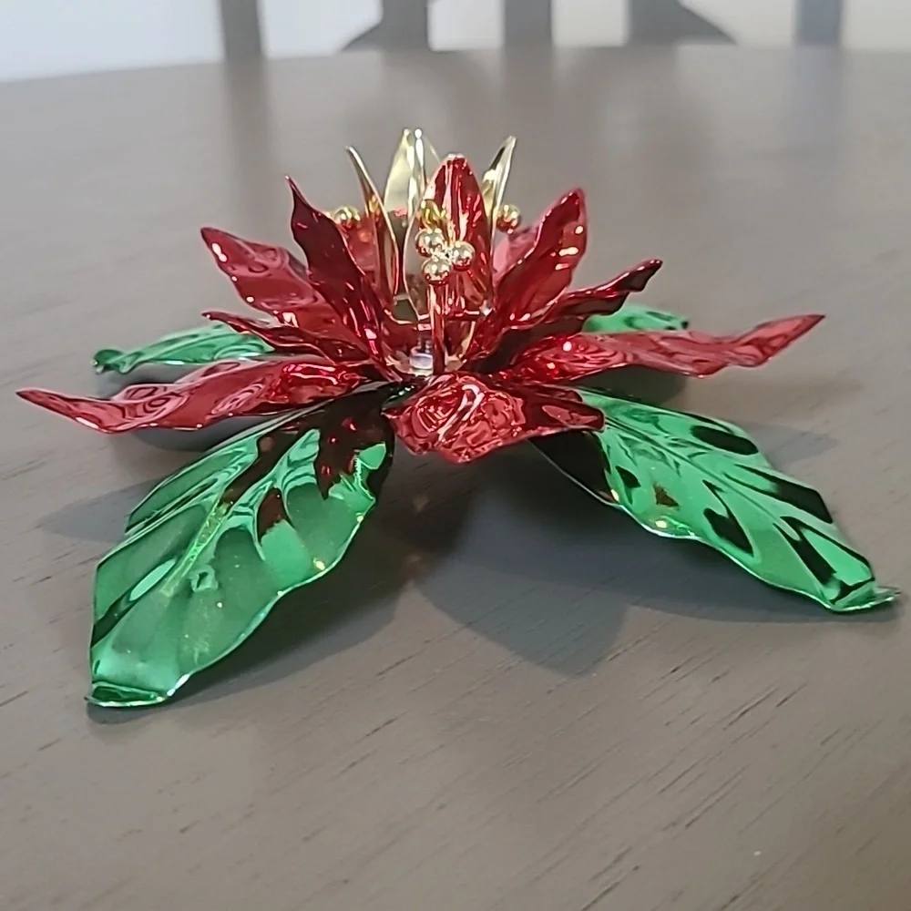 Department 56 Red and Green Poinsettia Metal Candle Holder